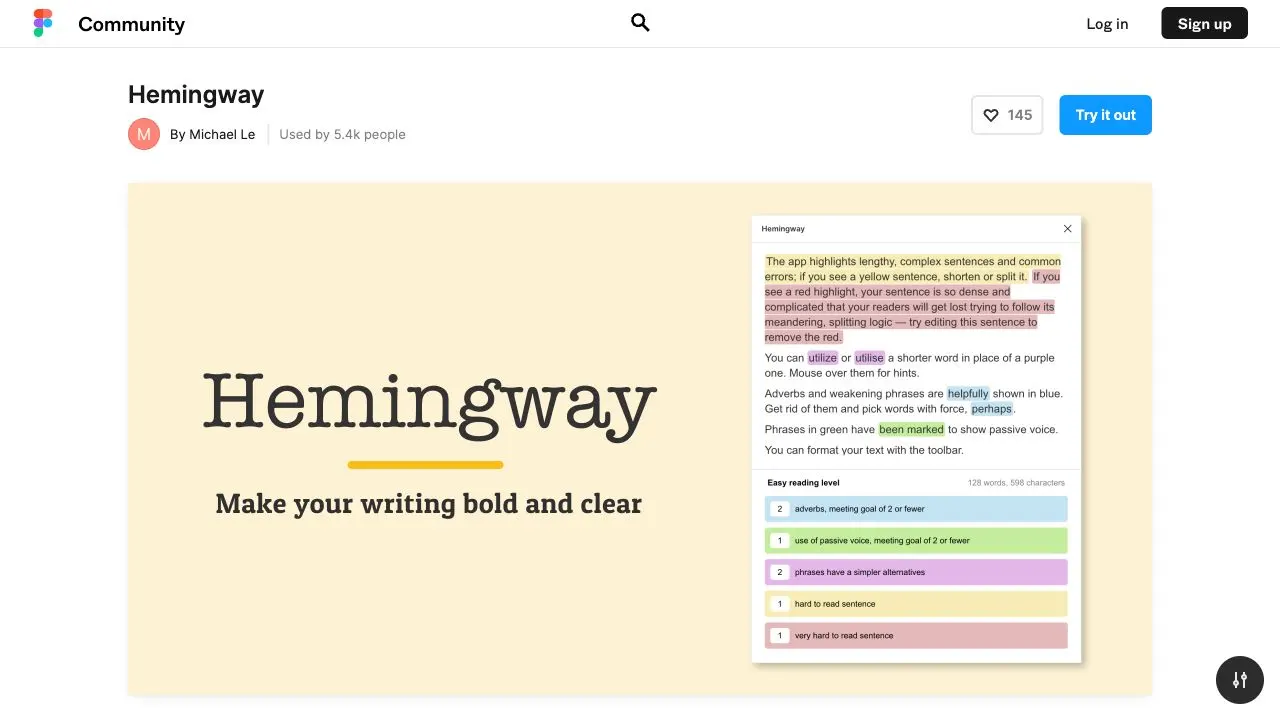 screenshot ofHemingwayplugin page in Figma