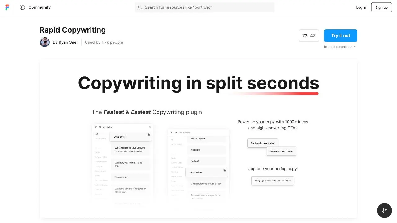 screenshot ofRapid Copywritingplugin page in Figma