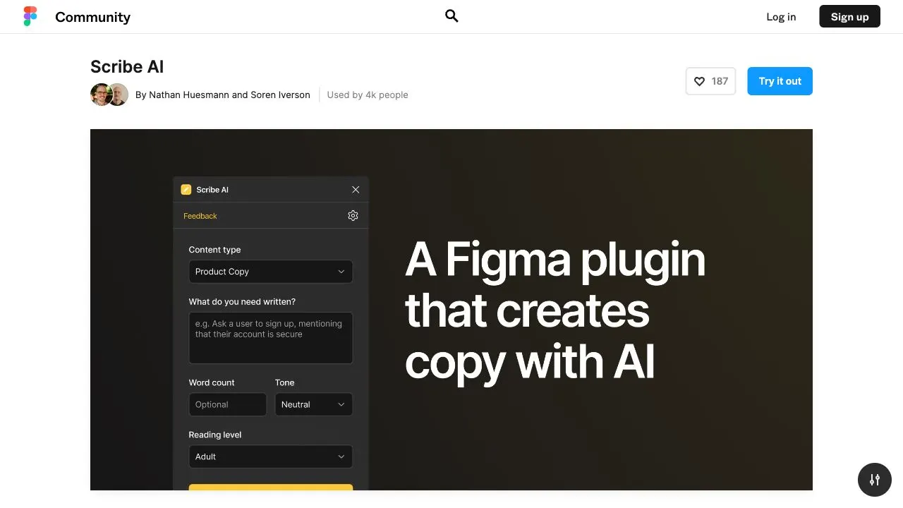 screenshot ofScribe AIplugin page in Figma
