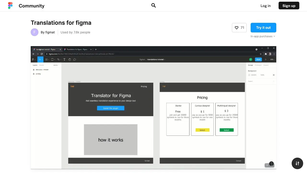 screenshot ofTranslations for Figmaplugin page in Figma